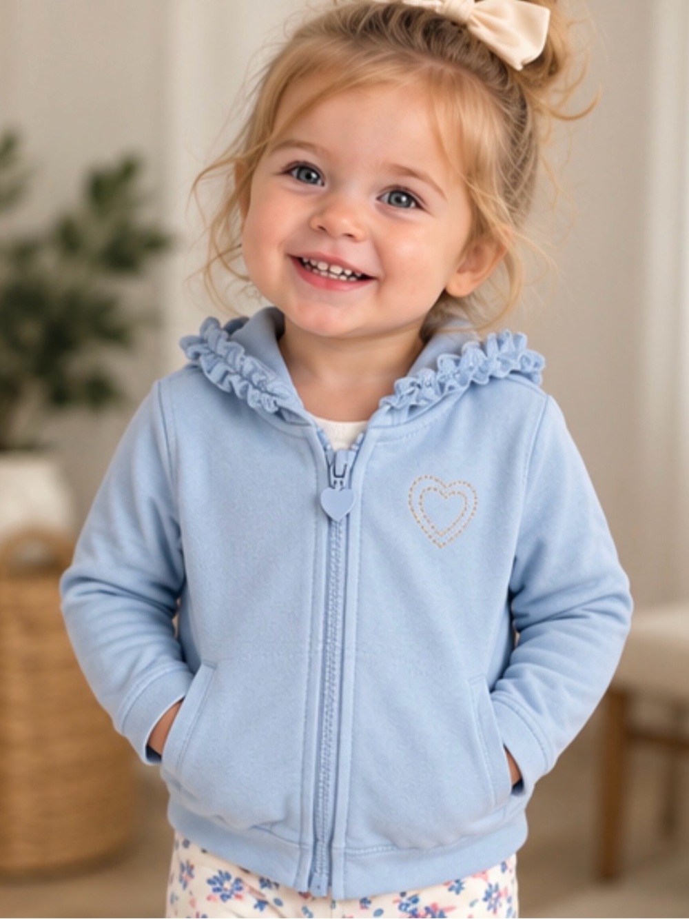 TKS Basics Baby Girls 18M Hooded Jacket Light Blue Zip Up Heart